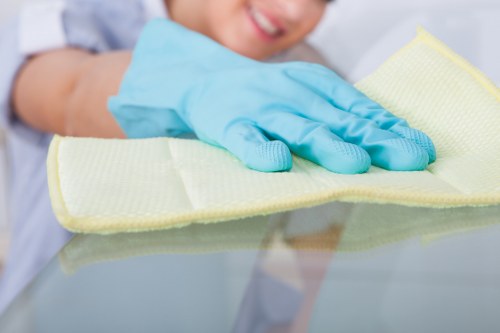 Cleaners handling garments safely in a professional laundry setting